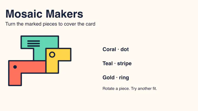 Coral, Teal and Gold marked pieces covering an irregular mosaic card